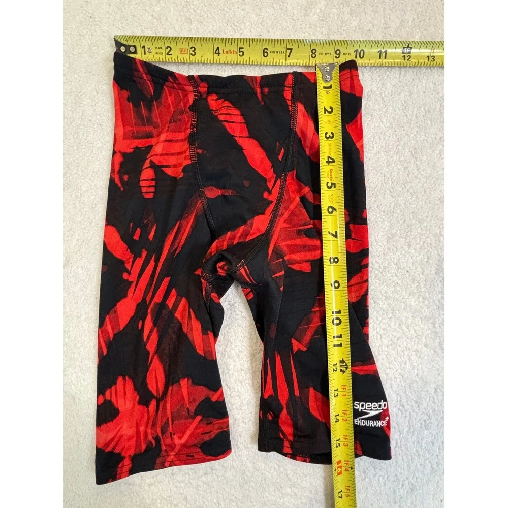 Speedo Endurance+ Mens Jammer‎ Swimsuit Red Graphic Print Size 28 Swim Trunks